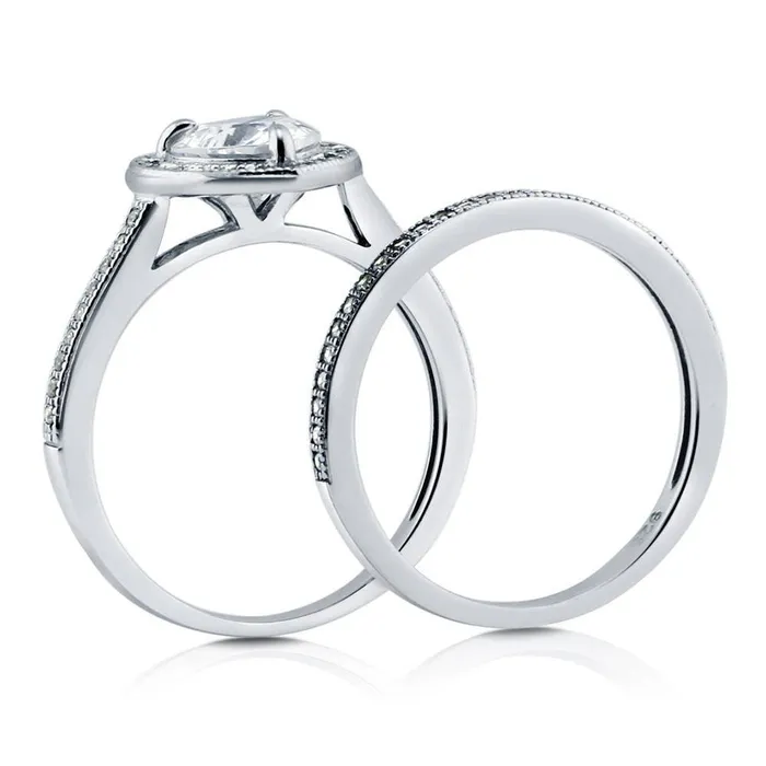 Rings BERRICLE Halo Heart Heart CZ Ring Set in Sterling Silver