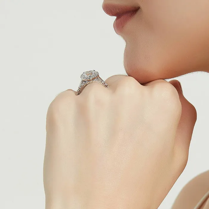 Rings BERRICLE Halo Heart Heart CZ Ring Set in Sterling Silver