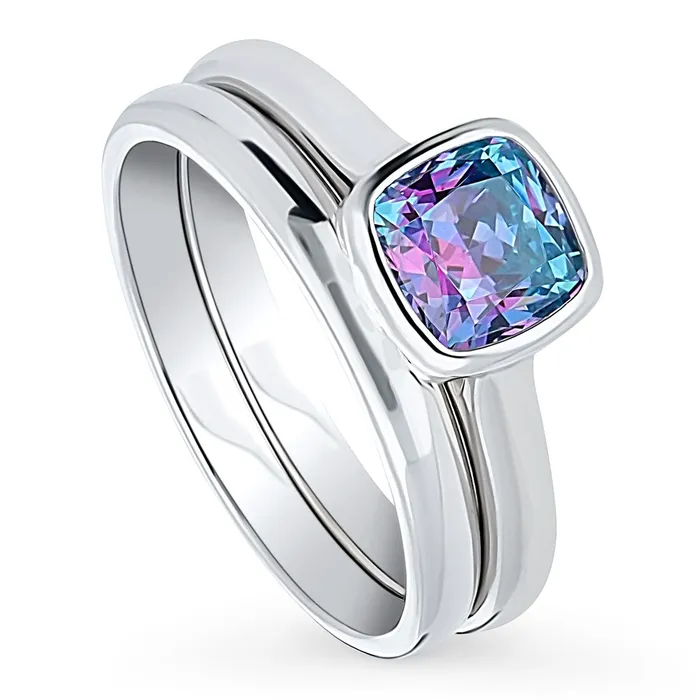 Rings BERRICLE Solitaire Kaleidoscope Purple Aqua CZ Ring Set in Sterling Silver