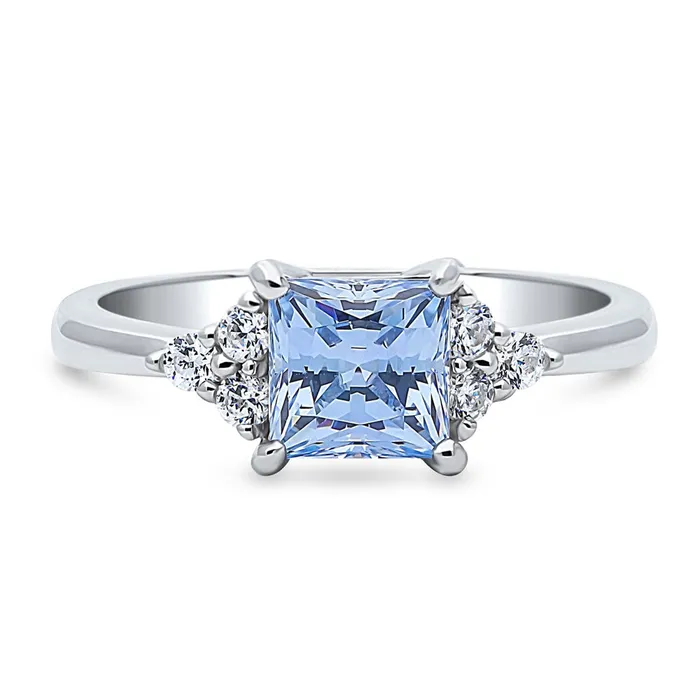 Rings Solitaire Blue Princess CZ Ring in Sterling Silver 12ct BERRICLE