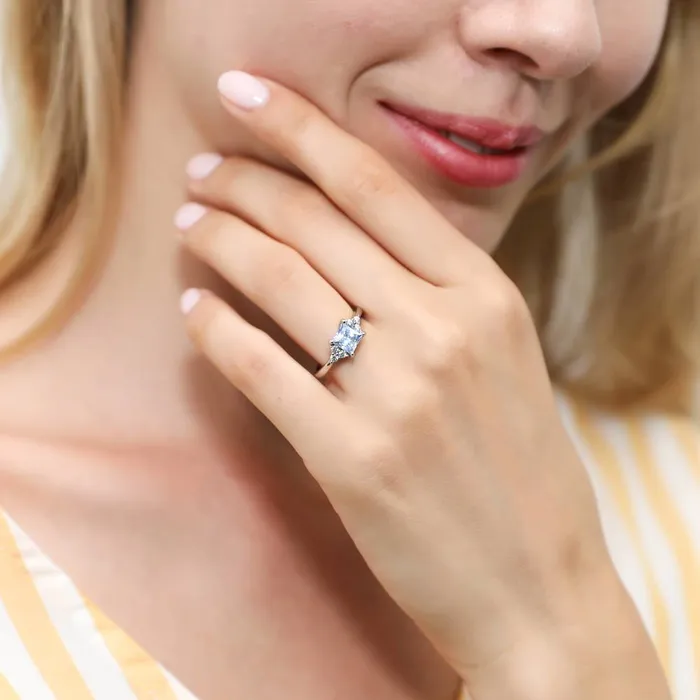 Rings Solitaire Blue Princess CZ Ring in Sterling Silver 12ct BERRICLE