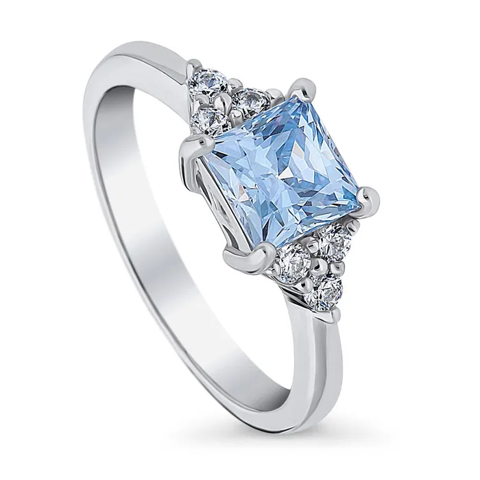 Rings Solitaire Blue Princess CZ Ring in Sterling Silver 12ct BERRICLE