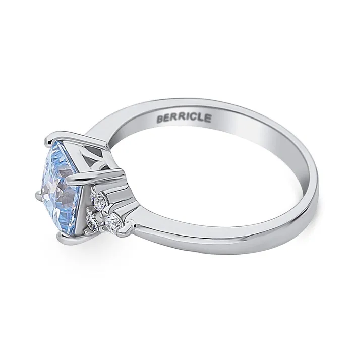 Rings Solitaire Blue Princess CZ Ring in Sterling Silver 12ct BERRICLE