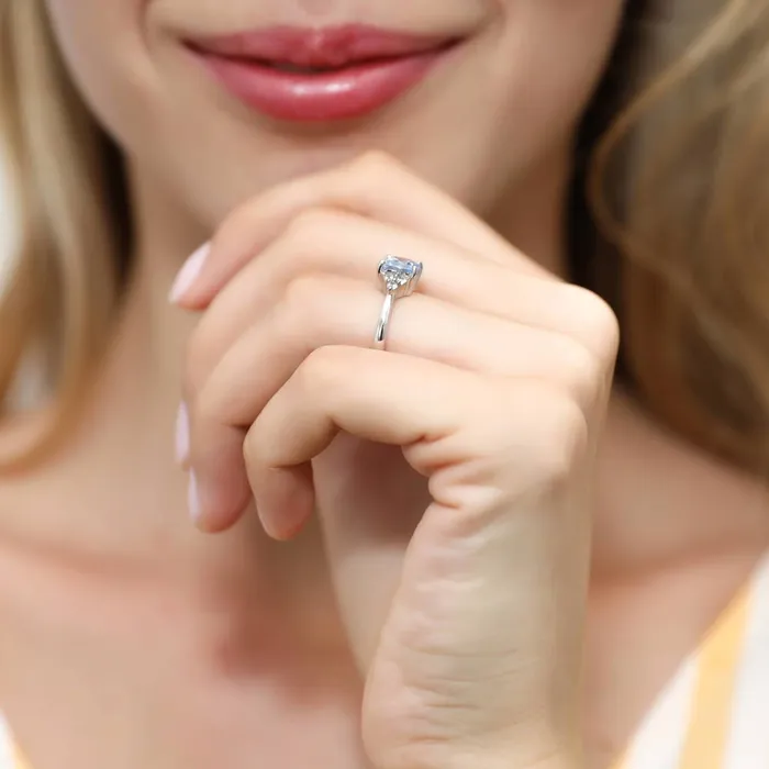 Rings Solitaire Blue Princess CZ Ring in Sterling Silver 12ct BERRICLE