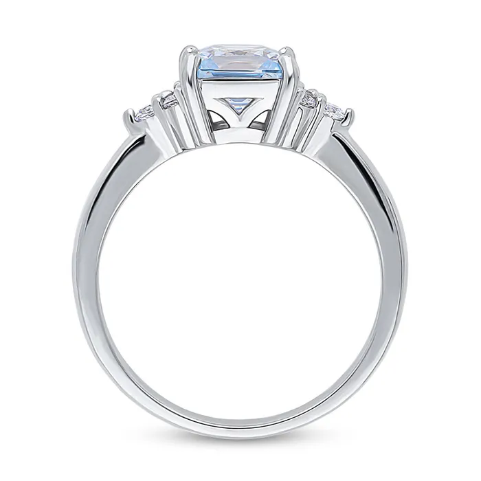 Rings Solitaire Blue Princess CZ Ring in Sterling Silver 12ct BERRICLE