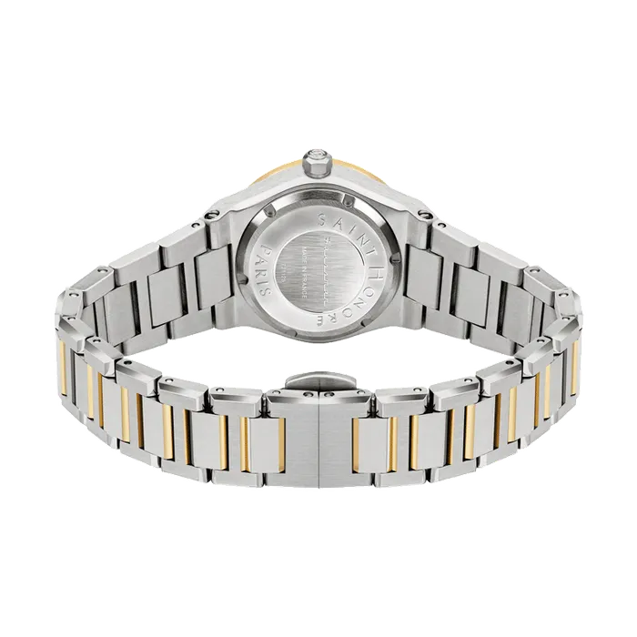 Saint Honore Bracelets Saint Honore NEW HAUSSMAN Womens White MOP Dial Stainless Steel Gold Plated Bracelet Watch