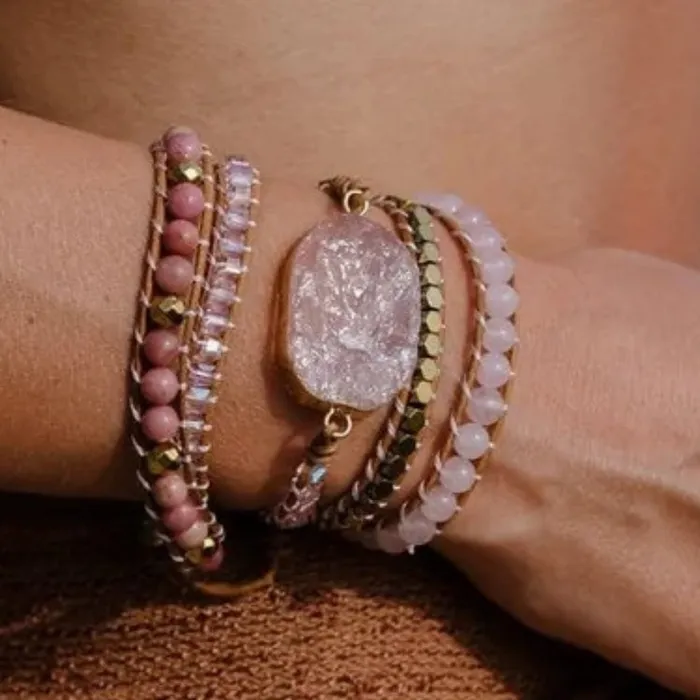 wickedafstore Bracelets Rose Quartz Wrap Bracelet