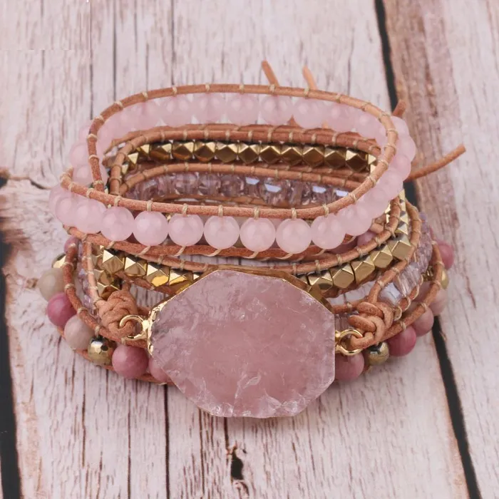 wickedafstore Bracelets Rose Quartz Wrap Bracelet