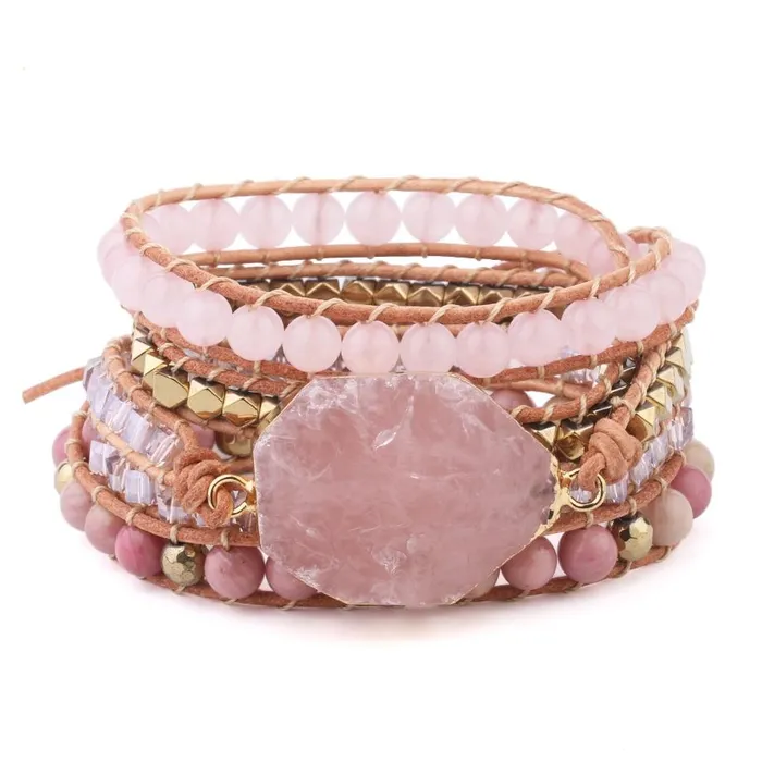 wickedafstore Bracelets Rose Quartz Wrap Bracelet