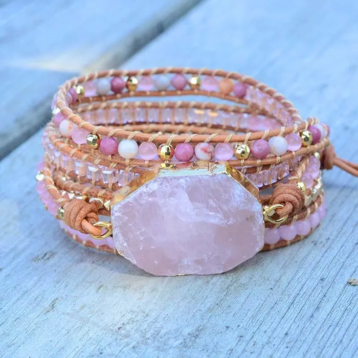 wickedafstore Bracelets Rose Quartz Wrap Bracelet