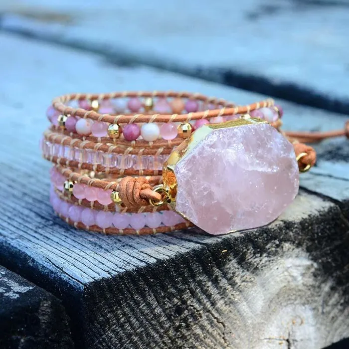 wickedafstore Bracelets Rose Quartz Wrap Bracelet
