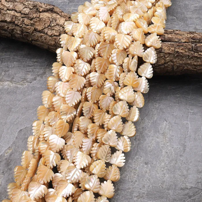 AAA Iridescent Hand Carved Natural Brown Mother of Pearl Beads Heart Palm Leaf Shape 155 Strand Intrinsic Trading Necklaces