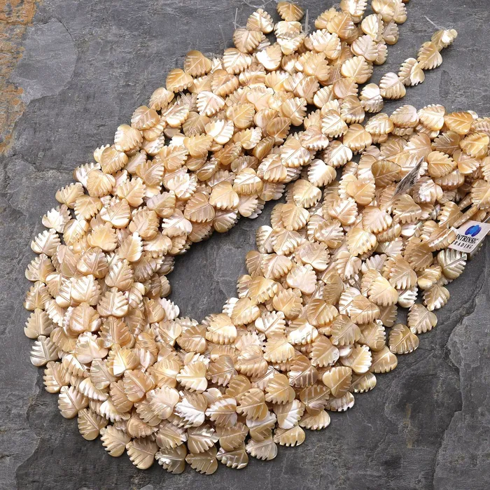 AAA Iridescent Hand Carved Natural Brown Mother of Pearl Beads Heart Palm Leaf Shape 155 Strand Intrinsic Trading Necklaces
