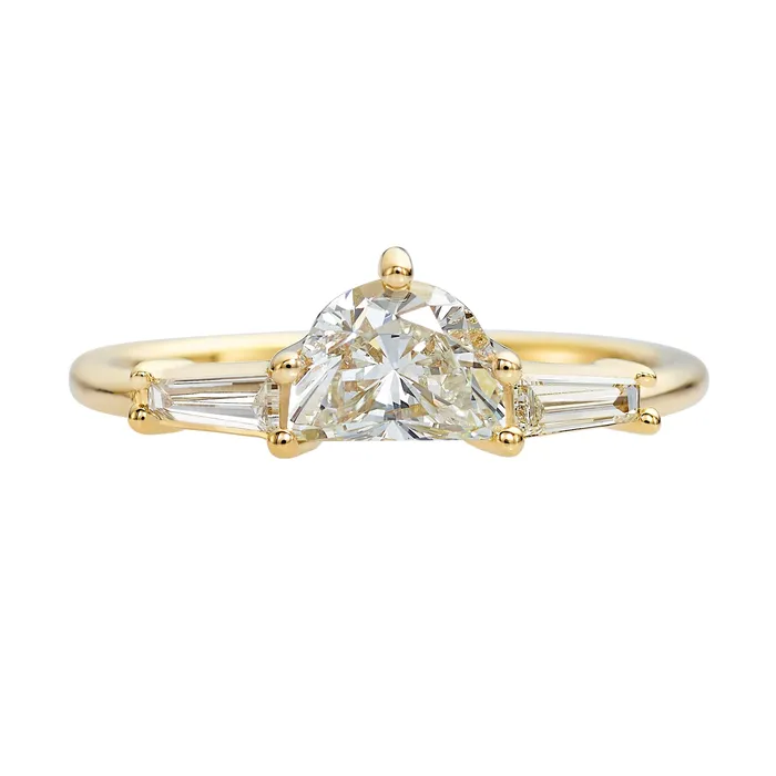 ARTEMER Rings Half Moon Diamond Ring with Tapered Baguette Beams