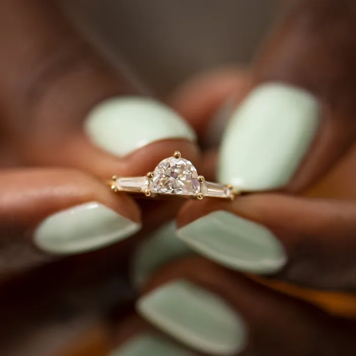 ARTEMER Rings Half Moon Diamond Ring with Tapered Baguette Beams ARTEMER Rings Half Moon Diamond Ring with Tapered Baguette Beams