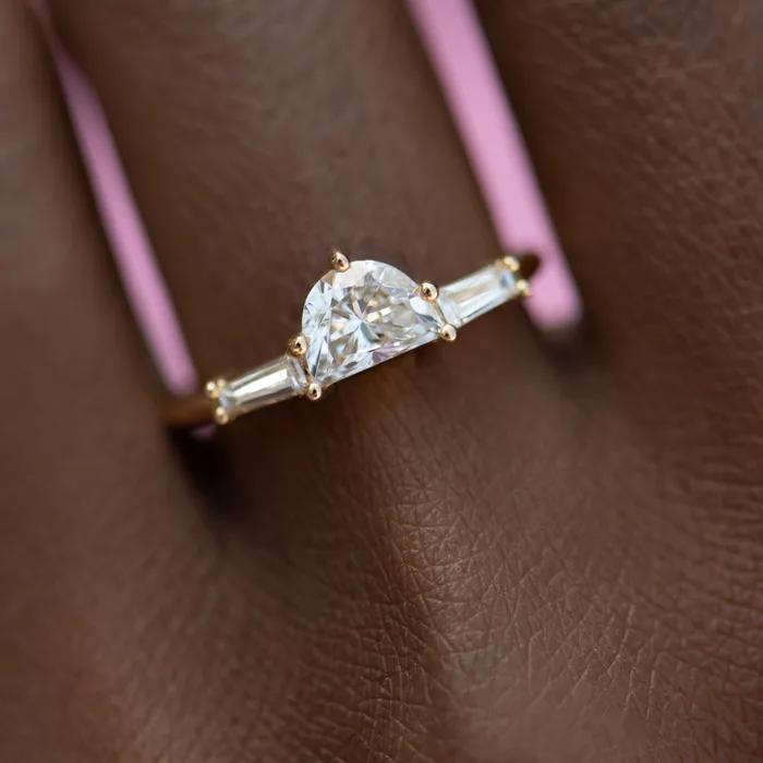ARTEMER Rings Half Moon Diamond Ring with Tapered Baguette Beams ARTEMER Rings Half Moon Diamond Ring with Tapered Baguette Beams