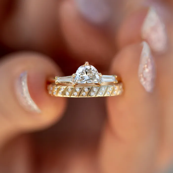 ARTEMER Rings Half Moon Diamond Ring with Tapered Baguette Beams ARTEMER Rings Half Moon Diamond Ring with Tapered Baguette Beams