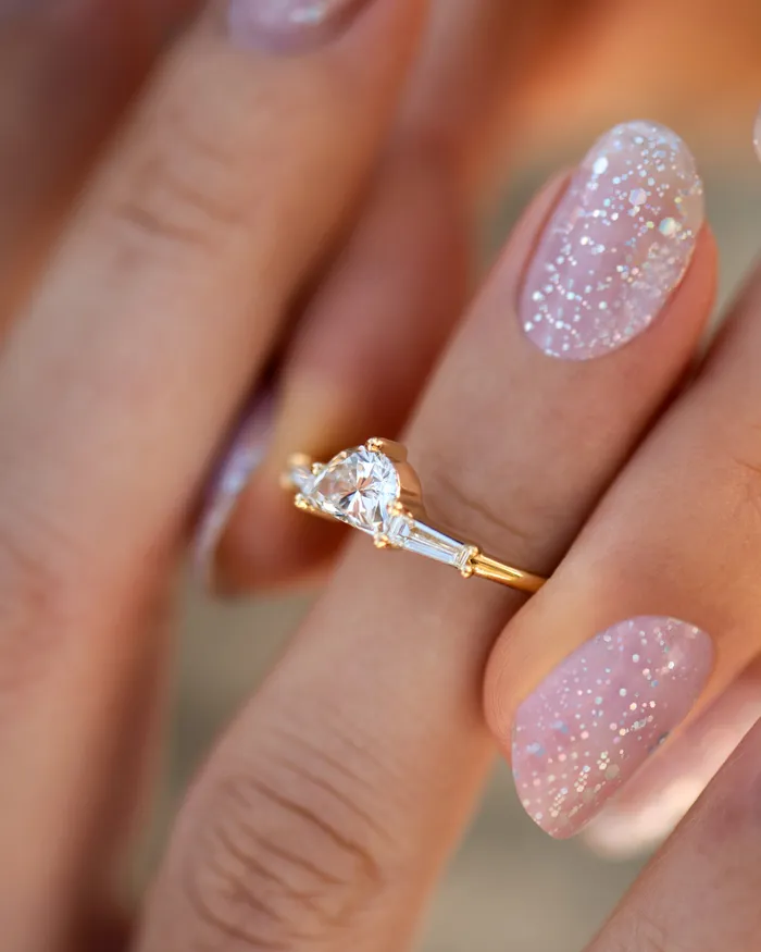 ARTEMER Rings Half Moon Diamond Ring with Tapered Baguette Beams ARTEMER Rings Half Moon Diamond Ring with Tapered Baguette Beams