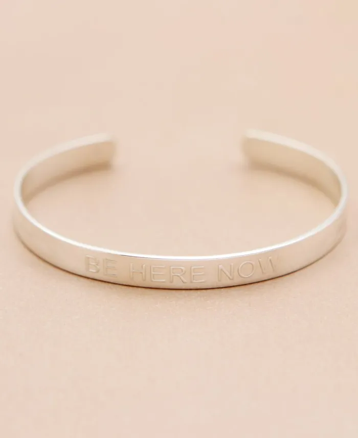 Be Here Now Embossed Sterling Cuff Bracelet Buddha Groove Bracelets