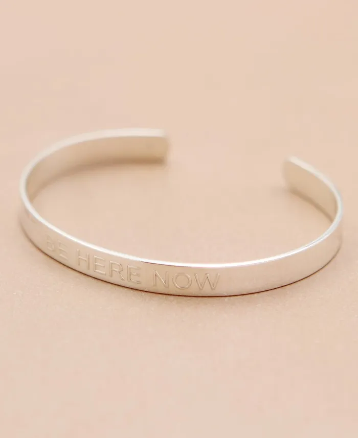 Be Here Now Embossed Sterling Cuff Bracelet Buddha Groove Bracelets