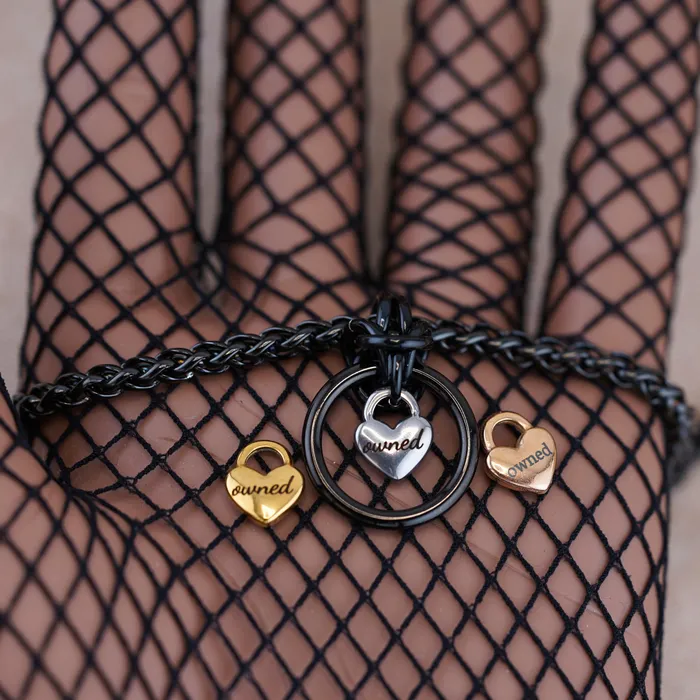 Captive Collars Rings Engraved Heart Chainmaille O Ring Black Wheat Chain