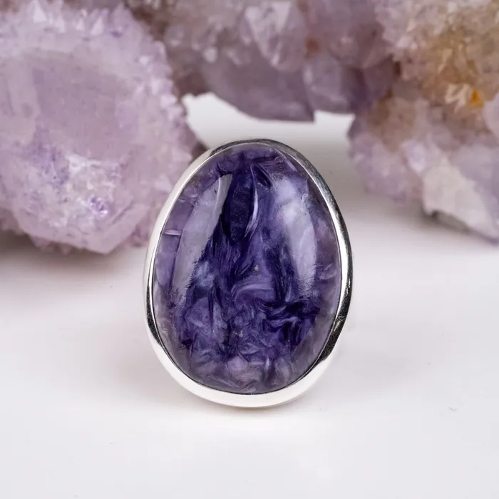 Charoite Ring 28x22mm Size 9 925 Silver InnerVision Crystals Rings