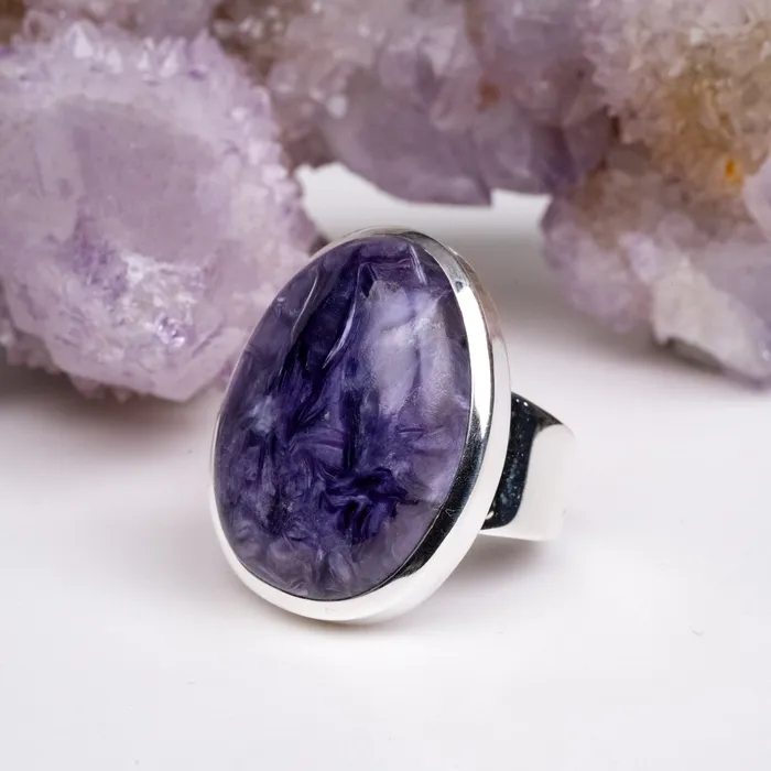 Charoite Ring 28x22mm Size 9 925 Silver InnerVision Crystals Rings