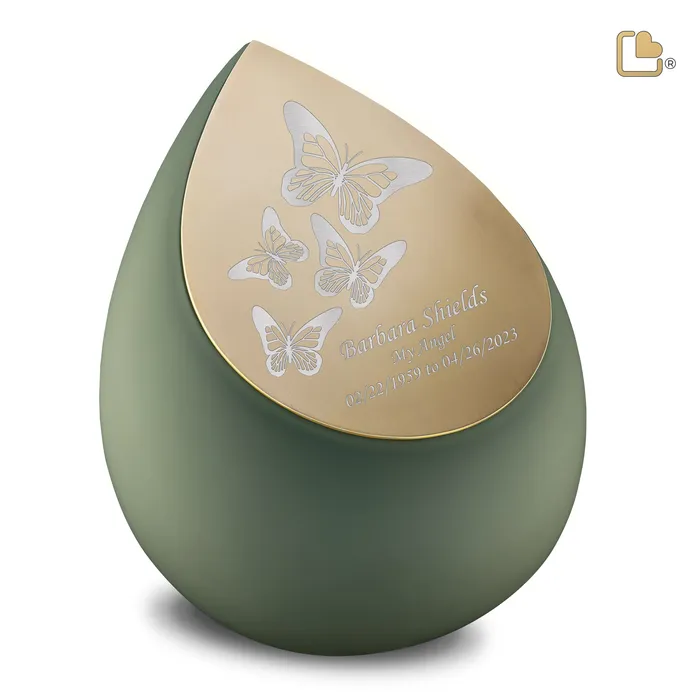 Drop Standard Adult Urn Sage Green Brushed Gold LoveUrns Earrings