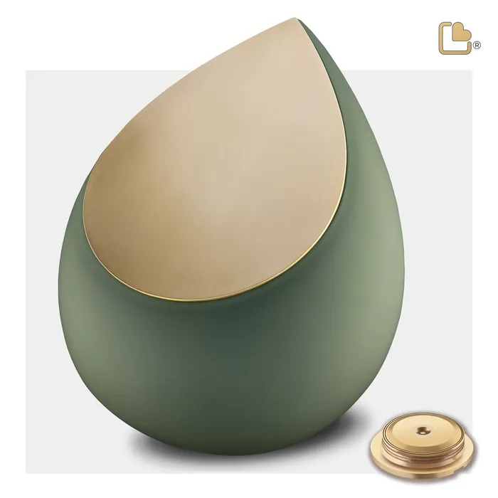 Drop Standard Adult Urn Sage Green Brushed Gold LoveUrns Earrings