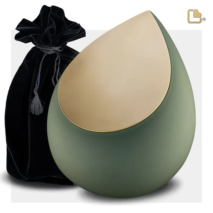 Drop Standard Adult Urn Sage Green Brushed Gold LoveUrns Earrings