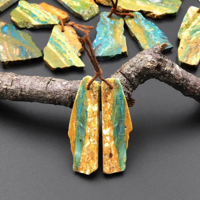 Earrings Intrinsic Trading Drilled Natural Peruvian Blue Green Opal Earring Pair Hand Cut Freeform Gemstone Matched Beads A9 Earrings Intrinsic Trading Drilled Natural Peruvian Blue Green Opal Earring Pair Hand Cut Freeform Gemstone Matched Beads A9