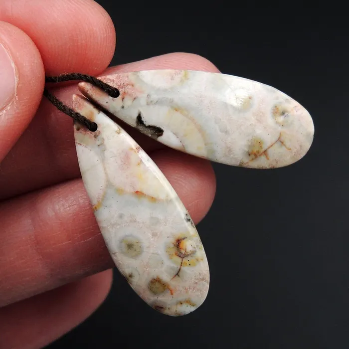 Earrings Intrinsic Trading Natural Galaxy Jasper Earring Pair Teardrop Cabochon Cab Pair Drilled Matched Earrings Bead Pair Natural Stone E2728