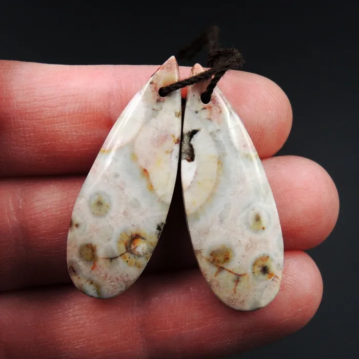 Earrings Intrinsic Trading Natural Galaxy Jasper Earring Pair Teardrop Cabochon Cab Pair Drilled Matched Earrings Bead Pair Natural Stone E2728