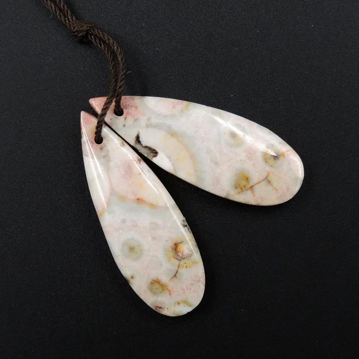 Earrings Intrinsic Trading Natural Galaxy Jasper Earring Pair Teardrop Cabochon Cab Pair Drilled Matched Earrings Bead Pair Natural Stone E2728