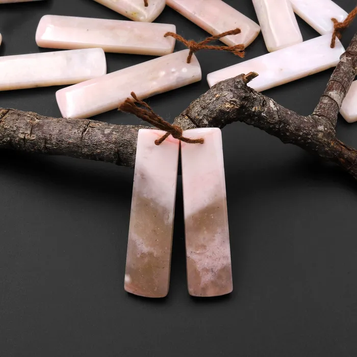 Earrings Intrinsic Trading Natural Peruvian Peach Pink Opal Earring Pair Rectangle Drilled Matched Gemstone Beads