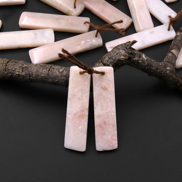 Earrings Intrinsic Trading Natural Peruvian Peach Pink Opal Earring Pair Rectangle Drilled Matched Gemstone Beads