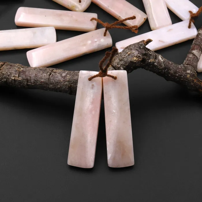 Earrings Intrinsic Trading Natural Peruvian Peach Pink Opal Earring Pair Rectangle Drilled Matched Gemstone Beads
