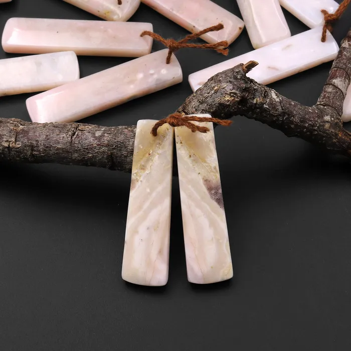 Earrings Intrinsic Trading Natural Peruvian Peach Pink Opal Earring Pair Rectangle Drilled Matched Gemstone Beads