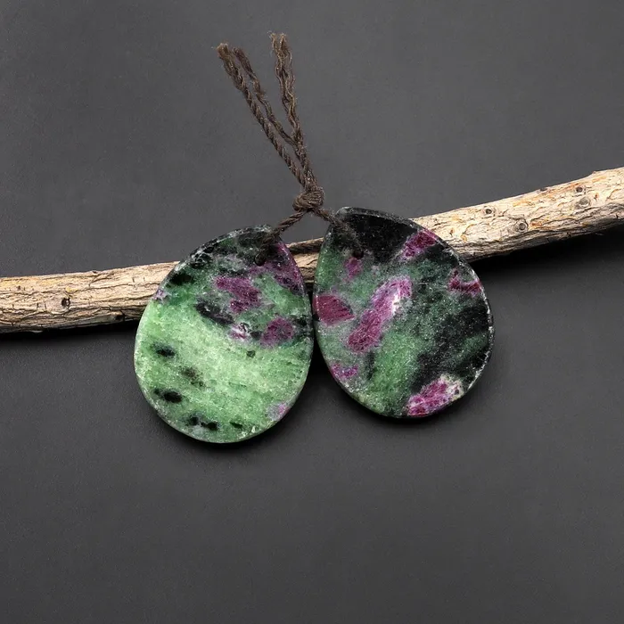 Earrings Intrinsic Trading Natural Pink Ruby Green Zoisite Flat Teardrop Drilled Matched Earrings Bead Pair A2 Earrings Intrinsic Trading Natural Pink Ruby Green Zoisite Flat Teardrop Drilled Matched Earrings Bead Pair A2