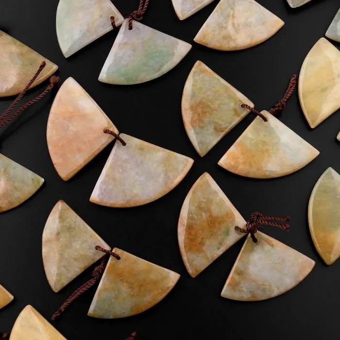 Earrings Intrinsic Trading Natural Real Genuine Yellow Burma Jade Fan Triangle Earring Pair Drilled Gemstone Matched Beads