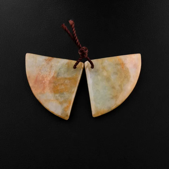 Earrings Intrinsic Trading Natural Real Genuine Yellow Burma Jade Fan Triangle Earring Pair Drilled Gemstone Matched Beads