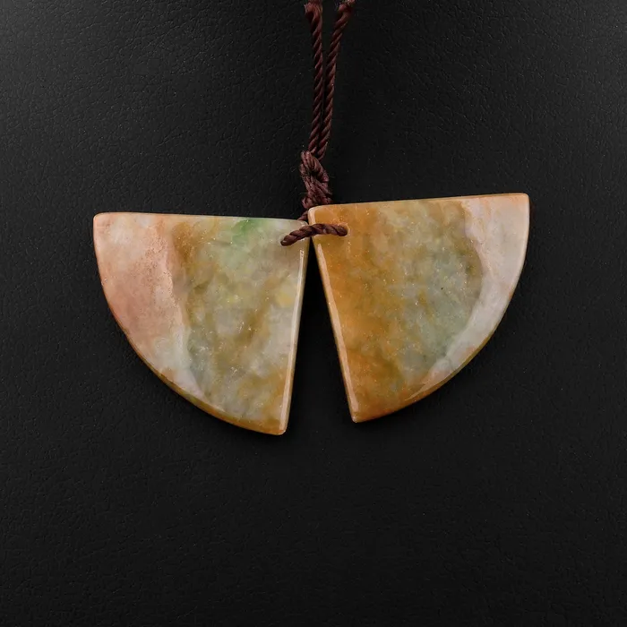 Earrings Intrinsic Trading Natural Real Genuine Yellow Burma Jade Fan Triangle Earring Pair Drilled Gemstone Matched Beads