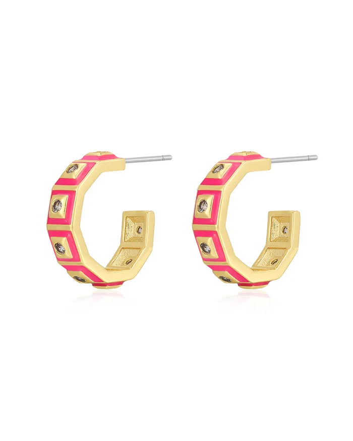 Earrings Luv Aj Mini Pyramid Stud Hoops Hot Pink Gold