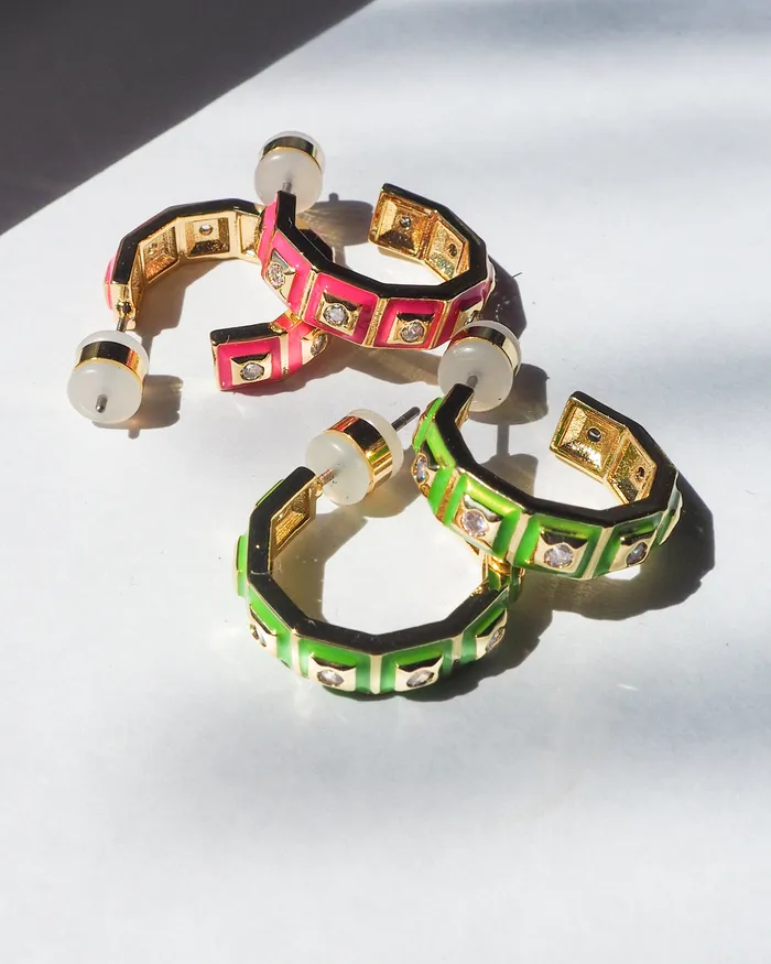Earrings Luv Aj Mini Pyramid Stud Hoops Hot Pink Gold Earrings Luv Aj Mini Pyramid Stud Hoops Hot Pink Gold