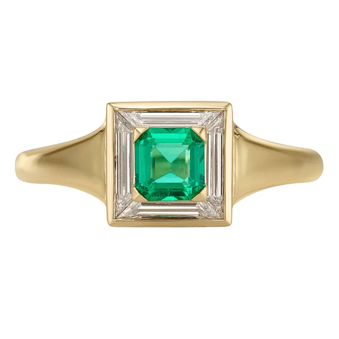 Emerald Trapeze Diamond Art Deco Ring ARTEMER Rings