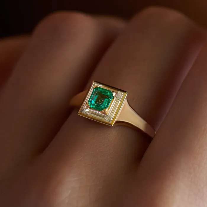 Emerald Trapeze Diamond Art Deco Ring ARTEMER Rings
