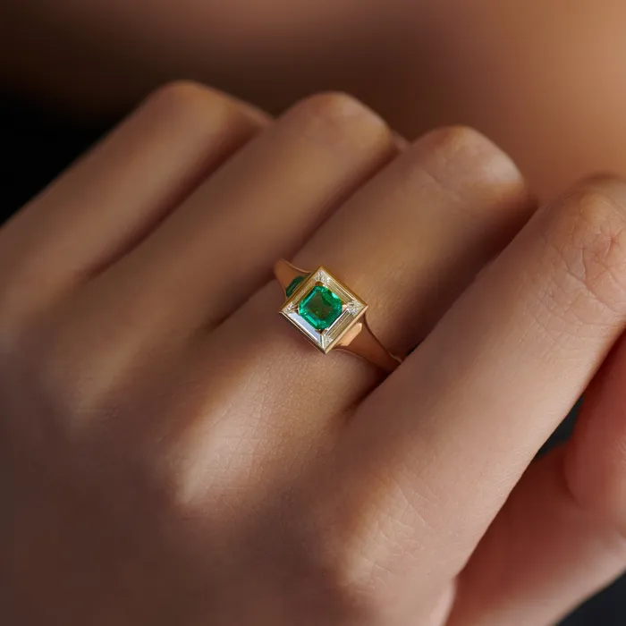 Emerald Trapeze Diamond Art Deco Ring ARTEMER Rings