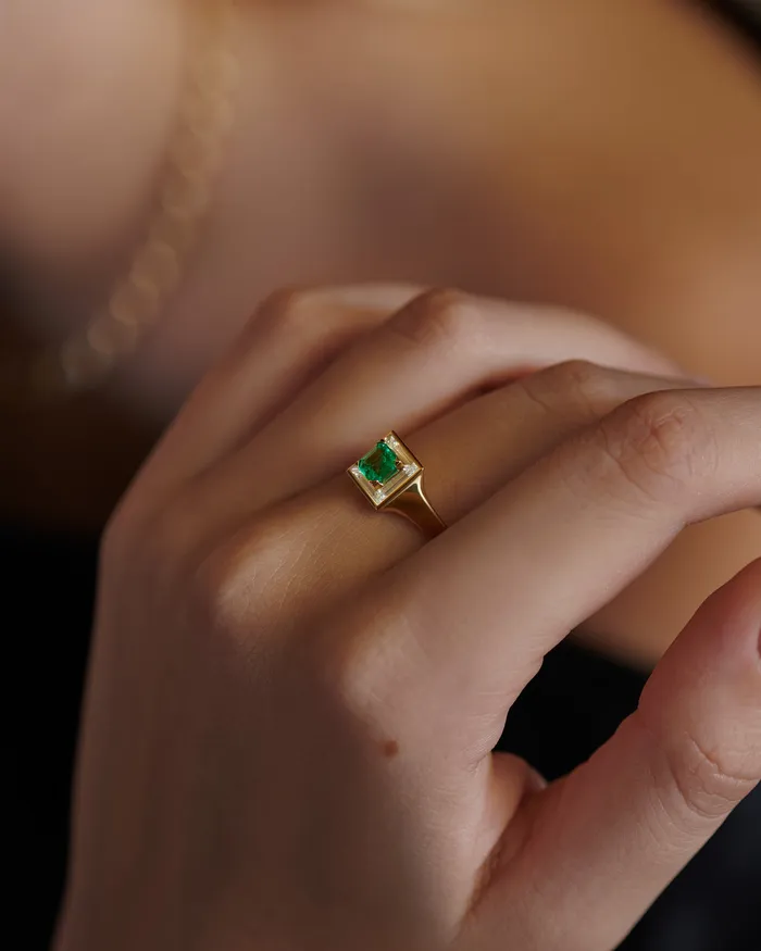 Emerald Trapeze Diamond Art Deco Ring ARTEMER Rings