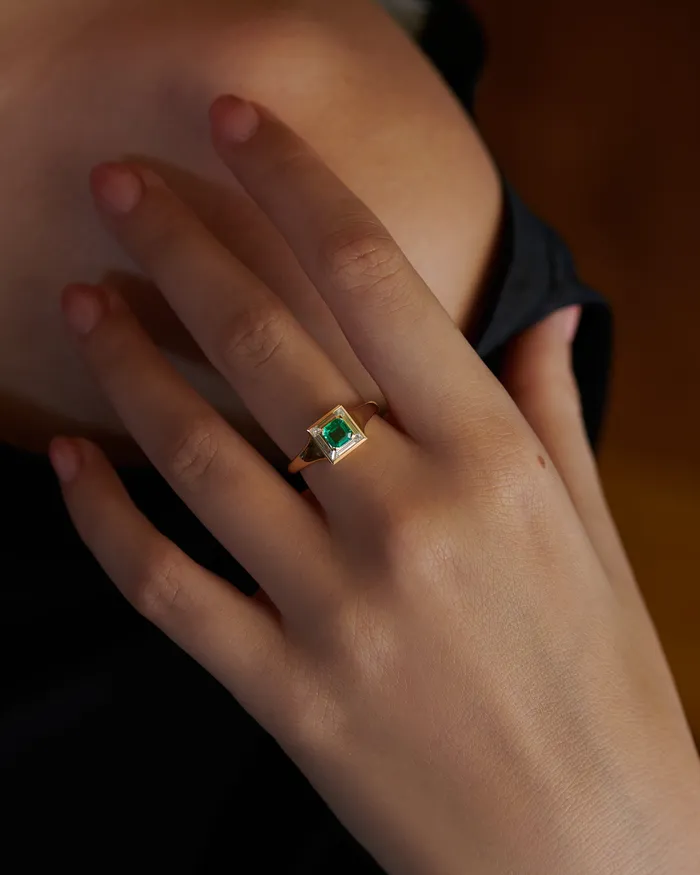 Emerald Trapeze Diamond Art Deco Ring ARTEMER Rings