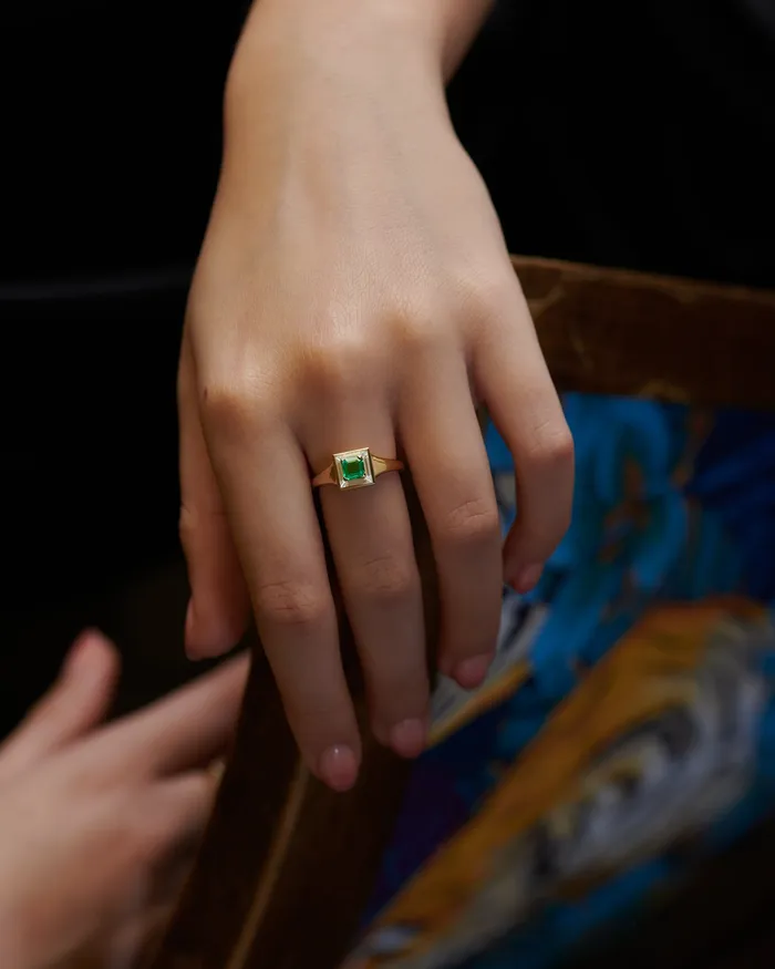 Emerald Trapeze Diamond Art Deco Ring ARTEMER Rings